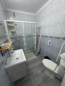 a bathroom with a shower and a sink and a toilet at Apartamento VistaSol in Rincón de la Victoria