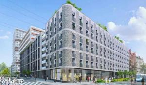 a rendering of a large building on a city street at Apartament NATALKA SPA ul Traugutta in Wrocław