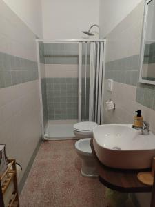a bathroom with a shower and a toilet and a sink at Il Vecchio Casale in Luco dei Marsi
