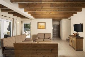 a living room with a couch and a tv at Villa Nocciola with Sea View, Private Pool and Sauna in Premantura