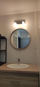 ノワールムーティエにあるAppartement Herbaudiereの洗面台と鏡のあるバスルーム