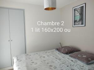 ノワールムーティエにあるAppartement Herbaudiereの寝室に枕が2つ置かれたベッド