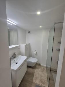 a bathroom with a toilet and a sink and a shower at Lux Studio Porto in Tivat
