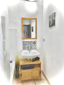 une salle de bain avec un lavabo et un miroir dans l'établissement Appartement Centre Ville, à Carcassonne