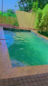 a pool of green water in a yard at Ourika Atlas vu panoramique avec piscine privée in Marrakech