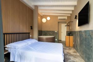 a bedroom with a bed and a tub and a television at I Giardini di Cattaro - History & Comfort in Bari