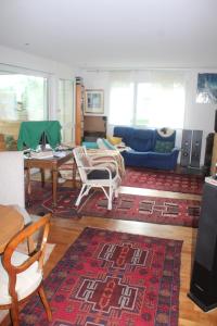 a living room with a couch and a rug at Beautiful 14 m2 room in Wünnewil