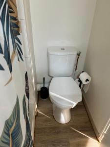 een badkamer met een wit toilet in een kamer bij Le Dany in Saint-Malo
