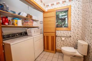 a small bathroom with a toilet and a washer at Celtic Lodge By Hauserman Rentals in Homewood +21 photos