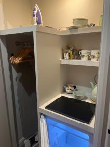 a kitchen with a counter and shelves with dishes at Hillhouse in Felton