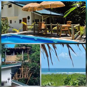 a collage of two pictures of a house and a swimming pool at Amazing Ocean View Treehouse & Pool in Puerto Princesa City