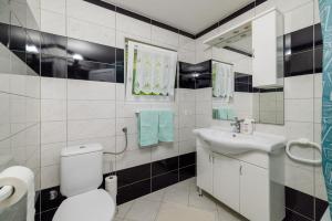 een witte badkamer met een toilet en een wastafel bij Apartments Mirjana T. in Supetarska Draga +67 foto's
