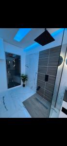 un bagno con doccia in vetro e pianta in vaso di Studio détente Spa et hammam a Toulouges