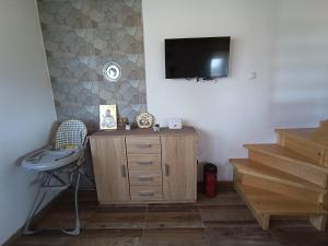 a room with a dresser and a television on a wall at Vila Lenka in Sekulić 