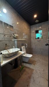 KolvanにあるSkyfall Pawana Lonavalaの洗面台とトイレ付きのバスルーム
