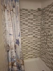 Un baño con ducha con cortina de ducha. en B&B Flora, en Aradeo 8 fotos más