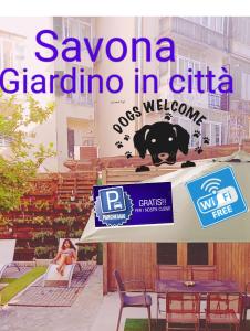 a sign for a zoo in gurgaon with a dog on it at Il giardino in città Savona in Savona