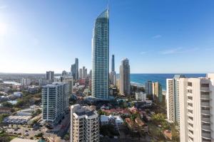 an aerial view of a city with tall buildings at Artique Surfers Paradise - Official in Gold Coast