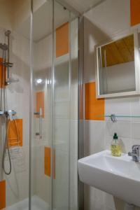 a bathroom with a shower and a sink at La maisonnette à la caze in Saint-Pierre-des-Tripiers +16 photos
