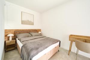 un dormitorio con una cama y un escritorio en Centrum Knosały, en Olsztyn