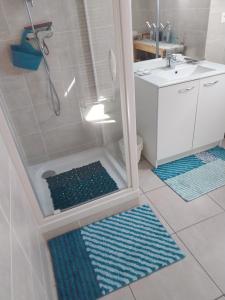 a bathroom with a shower with a glass door at Cenina in Saint-Pair-sur-Mer