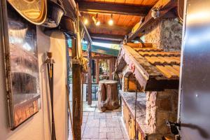 a room with a kitchen with a counter and a stove at Villa Tara in Plaški