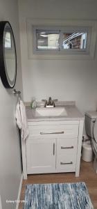 a bathroom with a sink and a mirror and a toilet at Sunshine Beautiful in Falmouth +28 photos