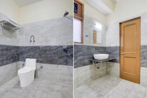 two pictures of a bathroom with a toilet and a sink at Collection O Model Town Road in Manāli
