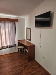 a desk in a room with a mirror and a television at Traflor Termhouse in Venus