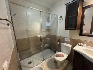 トロクス・コスタにあるCasa Blanca con vistas al mar by At Homeのシャワー、トイレ、洗面台を備えたバスルーム