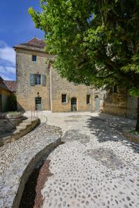 a stone house with a driveway in front of it at Le Mayne in Beynac-et-Cazenac