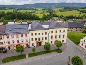 an aerial view of a building in a town at Hotel Pohoda in Staré Město