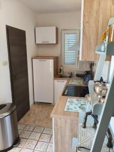 a kitchen with a white refrigerator and a counter at Anja in Vir