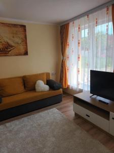 a living room with a couch and a flat screen tv at Casa O&A in Cristian