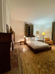 a bedroom with a large bed and a couch at Chambre au Château in Le Vigan