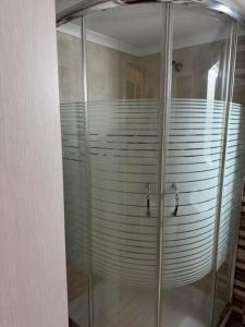 a shower with glass doors in a bathroom at Almeta Apartment 3 in Chios +8 photos