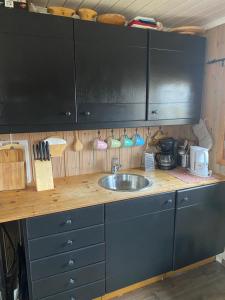 een keuken met een wastafel en een houten aanrecht bij Golsfjellet in Gol +14 foto's