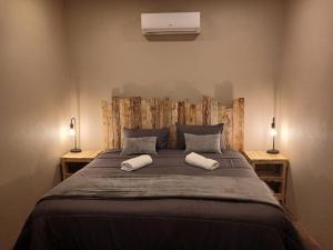 格罗布勒斯达尔Cycad Self Catering的一间卧室，配有一张大床和两个枕头