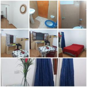 a collage of photos of a room with a table at Acogedor ,tranquilo, monoambiente in Salta