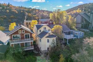 an aerial view of a town with houses at Cozy Hillside Cottage Overlooking Main Street in Park City