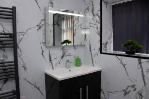 a bathroom with a sink and a mirror at Ivy House in Boston