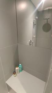 a bathroom with a shower with a toilet and a sink at La Radiolina in Lecce