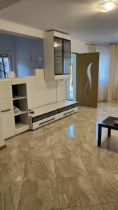 a large kitchen with a table in a room at Vila Ciciou in Negreşti-Oaş