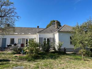 a white house with a gray roof at Első Ház Tagyon in Tagyon