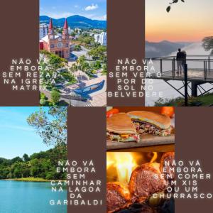 a collage of pictures of food and sights at Quarto com banheiro na cidade do Cristo in Encantado