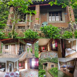 a collage of pictures of a brick house at Finca Eco Turística Aguas del Arenal  +37 photos