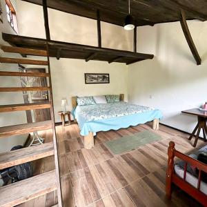 a bedroom with a bed and a bunk ladder at Pousada da Janjana in Nova Iguaçu