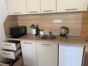 a small kitchen with a sink and a microwave at Flat in Cascadas 21 in Sunny Beach +2 photos