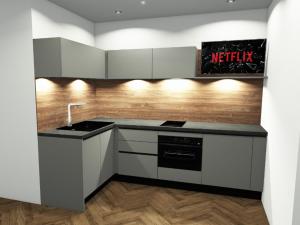 沙泰勒Studio Chaleureux 4 Pers, Balcon, Animaux OK - FR-1-676-224的带白色橱柜和水槽的厨房