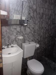 a bathroom with a white toilet and a sink at Casa Marcelo in Salta
